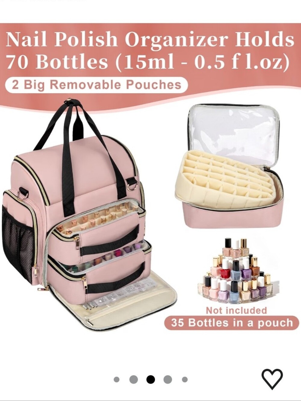 Pink Extra Large Nail Polish Organizer Case Holds 70+ Bottles - Picture 5 of 9